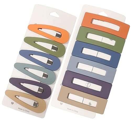 Non Slip Hair Barrettes for Women and Girls, B.PHNE 3 Inch Snap Hair Clips for Thick or Thin Hair, Cute Student Matte Neutral Hair Accessories Metal Acrylic Rectangle and Drop 12 Pack