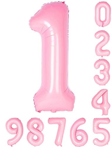 Pearl Pink Number Balloons 40 Inch 0-9 Mylar Birthday Party Decorations of Arabic Number 1