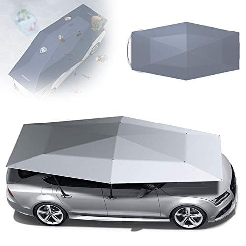 Movable Carport,Car Tent Cover Rooftop Canopy, Automatic Folding Remote Control Car Umbrella With Removable Charger, Multifunction Portable Auto Protection Sunshade,Silver