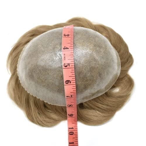 Toupee for Men Hairpiece Mens Hair Replacement System Full Injected PU Durable Skin Mens Toupee Wig Male Prosthesis Full Poly Skin Soft Human Hair Piece for Men Black Brown Blonde Grey (8"x10", #18 Medium Blonde-120% Medium Light to Medium Density)