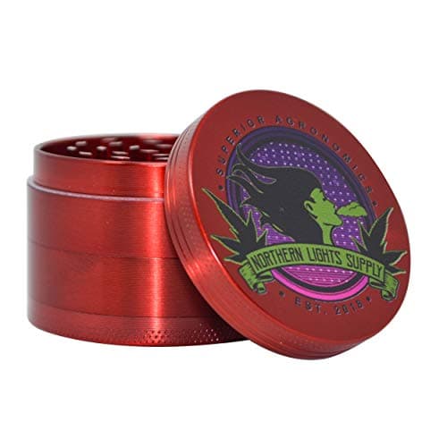 NLS 4 Piece Dry Herb Grinder, 2.2 Inch Zinc Alloy FULL COLOR PRINT (Ruby Red)