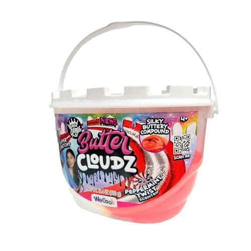 Compound Kings Fluffy Cloudz Butter Slime Bucket for Boys and Girls, Sensory Toy Non-Toxic Non-Sticky, Peppermint Candycane Red/White Slime Gift