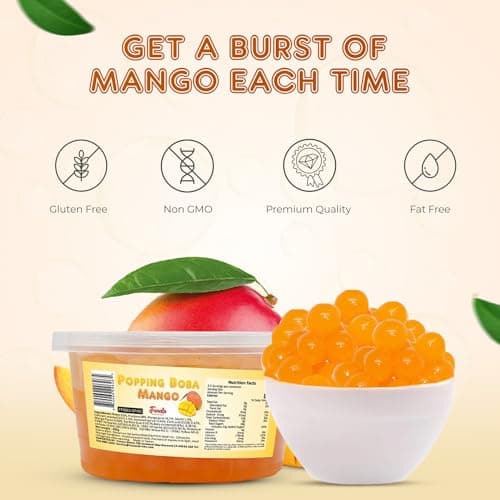 Fanale Mango Boba Pearls, Vegan, Non-GMO, Gluten Free, Fat Free, Perfect for Bubble Tea, Vitamins, Ice Cream, Desserts and Drinks.
