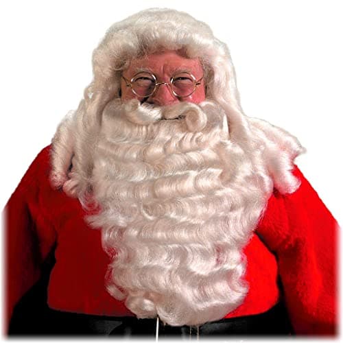 Professional Santa Wig Beard Set w Wired Mustache #60w - Halco Extra Full Synthetic Fiber Natural White Color Mustache Washable Deluxe Claus Christmas