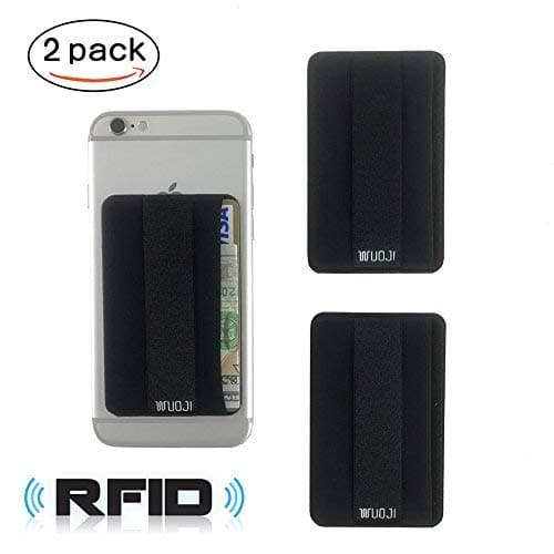 Cell Phone Card Wallet - Slim Elastic Band RFID Blocking Finger Strap Sleeves for All Smartphones (Lid-Black)