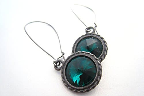 Emerald Green Swarovski Crystal Rivoli Earrings Handmade