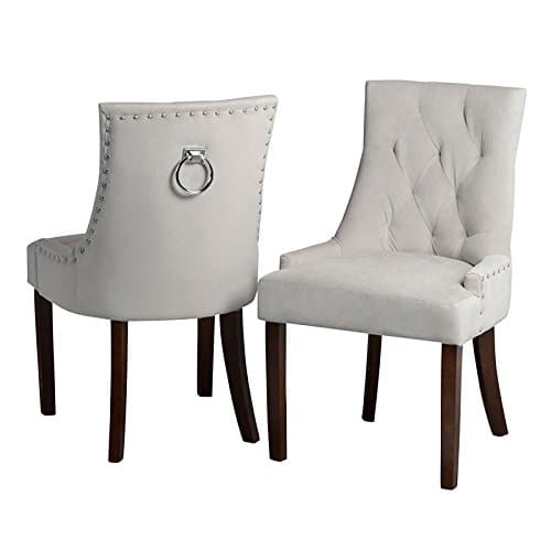 MY-Furniture Upholstered Scoop Back Dining Chair with Back Ring - TORINO Taupe with Legs in Walnut finish