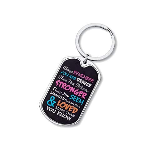 Inspirational Keychain Graduation Gifts for Women Men Him Her Always Remember You are Braver Than You Believe Personalized Birthday Charms Pendant for Kids Teens Students Boys Girls