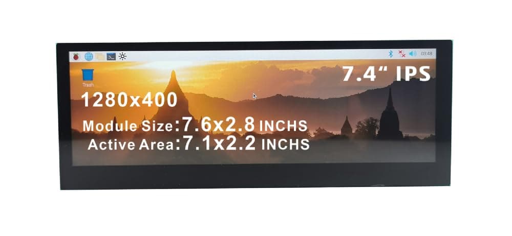 7.4 Inch 1280x400 Touchscreen Monitor HDMI Capacitive LCD Display Speaker Case for RPI 4B 3B+ 3B 3A+ 2B B+