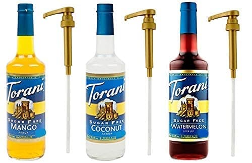 Torani Syrups Sugar Free Coconut, Mango, and Watermelon 25.4 Ounce (3 Pack) Plus Three Torani Syrup Pumps
