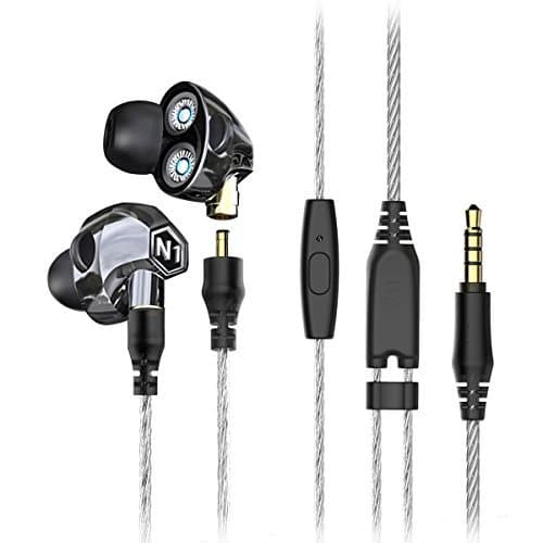VJJB N1 in Ear Heaphones with Microphone Musician's in-Ear Monitors with Detachable Cables Noise Isolating HiFi Audio, Deep Bass & Dual Driver Sweatproof Earbuds for iPhone