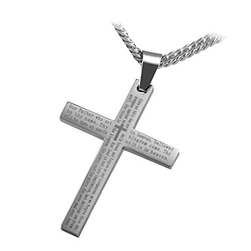 Rapid Spirit Stainless Steel the Lords Prayer Cross Pendant with English Scripture With Chain - Length 65cms