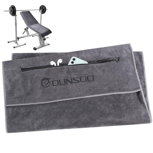 Gym Towel, 120 x 50 cm, Microfibre Sports Towel with Zip Pocket for Gym and Training (Black)