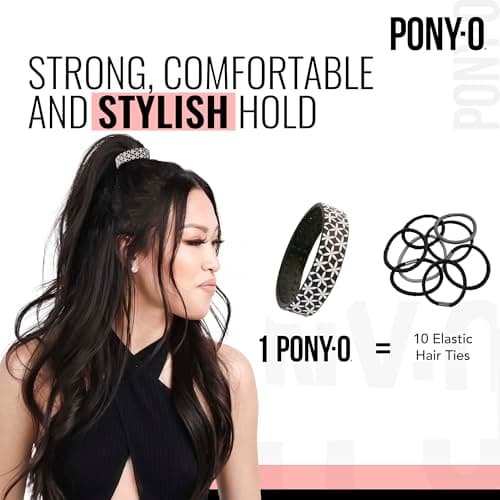 2 Medium PONY-O bendable Hair Ties, Ponytail Holders: for Fine to Normal or slightly Thick Hair-(Black and White)