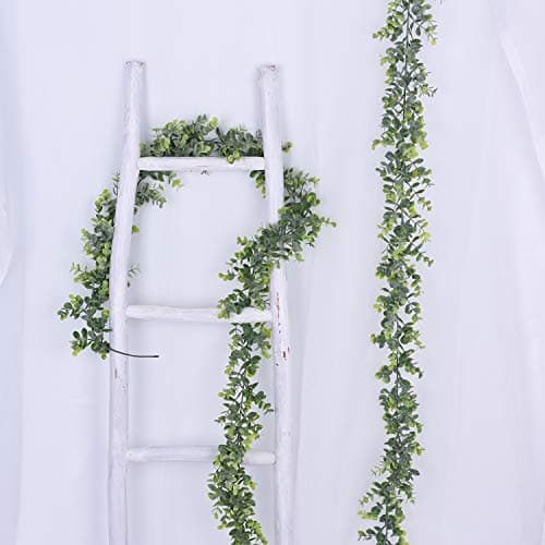 YQing 2 Pcs Artificial Eucalyptus Garland Faux Eucalyptus Leaves Vines Handmade Plastic Garland Greenery Hanging Plant Wedding Arch Wall Table Party Decor
