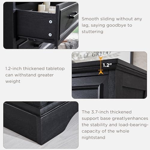 ACCOHOHO Farmhouse 5 Drawers Dresser Chests for Bedroom,46" Tall Wood Rustic Chest of Drawers with Wide Metal Handle,Natural Texture,Drawer Organizer for Bedroom,Living Room,Hallway and Entryway,Black