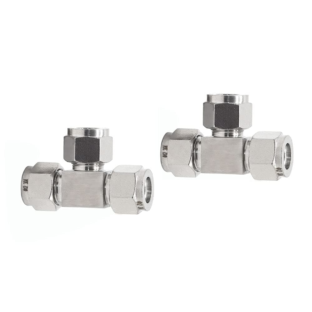 YoeborStainless Steel 304 Compression Tube Fitting Tee Union 1/4" OD x 1/4" OD x 1/4" OD 3-Way Connector, Pack of 2