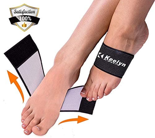 Keelyn Compression Copper Arch Support - 2 Plantar Fasciitis Braces with Adjustable Strap Highest Copper Content Foot Compression Arch Sleeves for Foot Care Heel Spurs Flat Feet Pain Relief