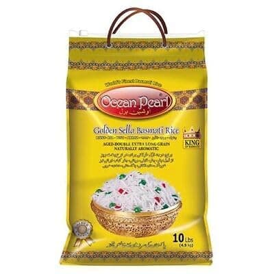 Ocean Pearl Golden Sella Basmati Rice - 10 Lbs - Aged Double Extra Long Grain Rice