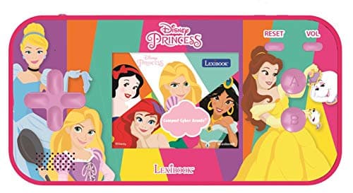 Lexibook Disney Princess Cinderella Ariel Rapunzel Compact Cyber Arcade Portable Gaming Console, 150 Games, LCD Colour Screen, operates with Batteries, Pink, JL2367DP.