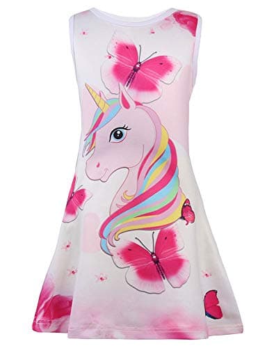 Girls Summer Dresses Sleeveless Casual Unicorn Gifts A Line Swing Twirl Dress for Kids Size 5-6 Years