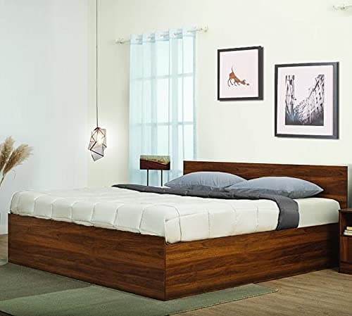 Safex Queen Size Bed Engineered Wood with Storage (Walnut Finish)