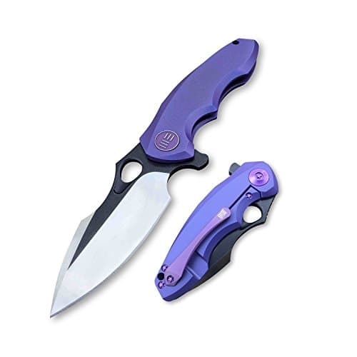 WE Knife Folder Handle White Grind BLK 3" Blade 7" Length Folding Camping Knives, Blue