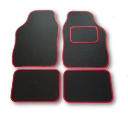 Universal 4 Piece Carpet Floor Mats Non Slip Black / Red Trim
