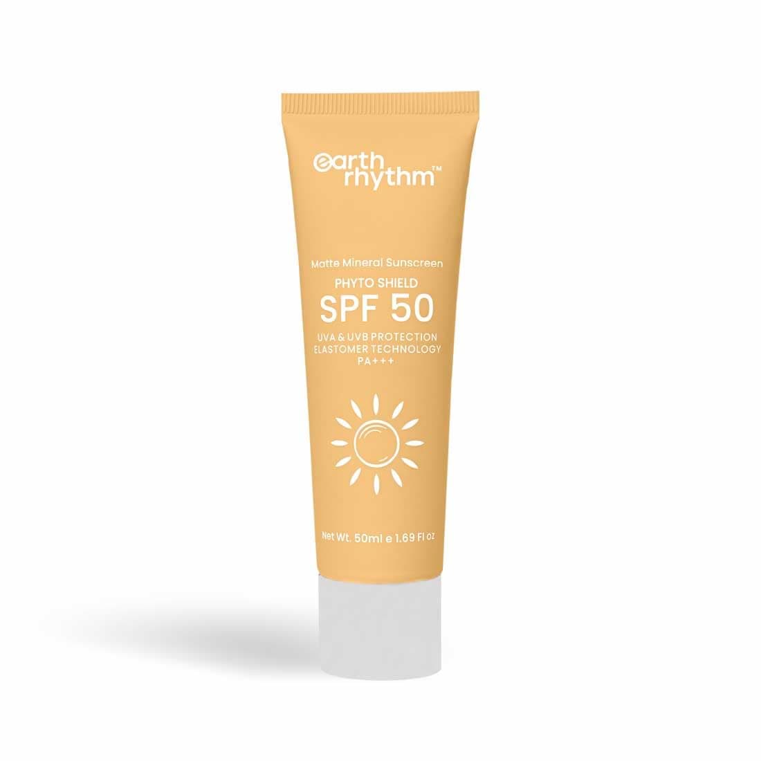 Earth Rhythm Matte Mineral Sunscreen SPF 50 with 9% Zinc Oxide for Daily Use | PA+++, Zero White Cast & Non-Sticky, Matte Finish | Men & Women | - 50ml