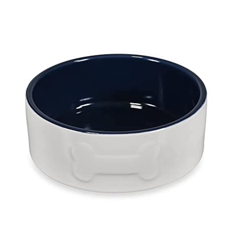 Petface Bone Ceramic Dog Food Bowl (Cream/Navy), 20cm
