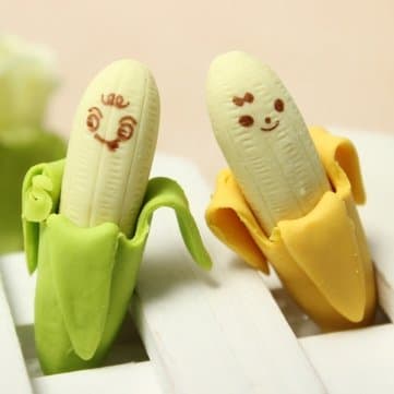 2 psc Novelty Lovely Stationary Banana Fruit Rubber Pencil Eraser