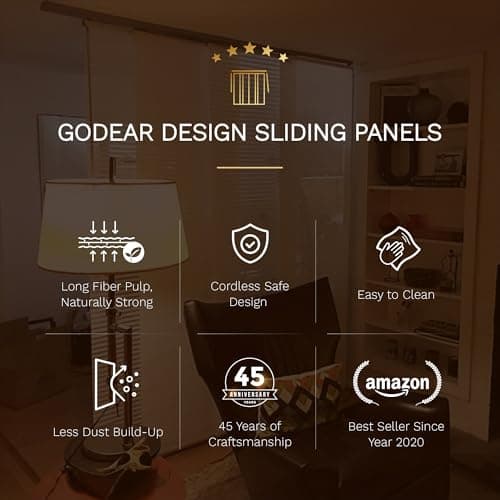 GoDear Design Adjustable Sliding Panel Track Blind 116-218 cm W x Up to 243 cm H, Extendable Rail Track Vertical Blind for Sliding Patio Door, Large Window Blind, Woven Panel Curtain, Marble