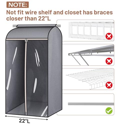 MISSLO Clothes Hanging Bags Well Sealed with Large Clear Window and 3 Zippers for Suit Clothes and Closet 43" Grey