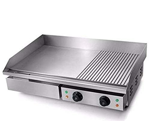 Stainless Steel Commercial SS 304 Electric Half Ribbed Griddle Plate (Silver, 18 Inches Length)