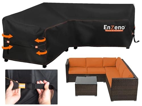 Enzeno Garden V-Shape Furniture Cover Waterproof,420D Heavy Duty Oxford Fabric Outdoor Rattan Corner Sofa Cover with Waterproof Tape (255 * 255 * 87cm)