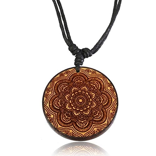 Earth Accessories Adjustable Handmade Carved Organic Wood Necklace for Women - Large Wooden Necklace with Pendant or Wood Jewelry