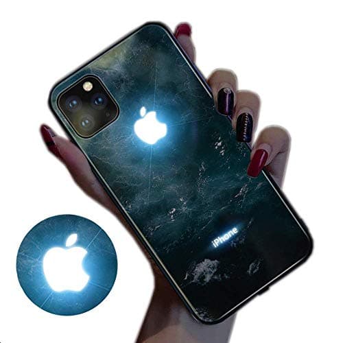 ESACLM Glowing Case for iPhone 11, iPhone 11 Pro Cases Led Logo Light iPhone Case Light Up Logo Case Illuminate Cover Tempered Glass Back Cover Protective Case,C,iPhone11ProMax