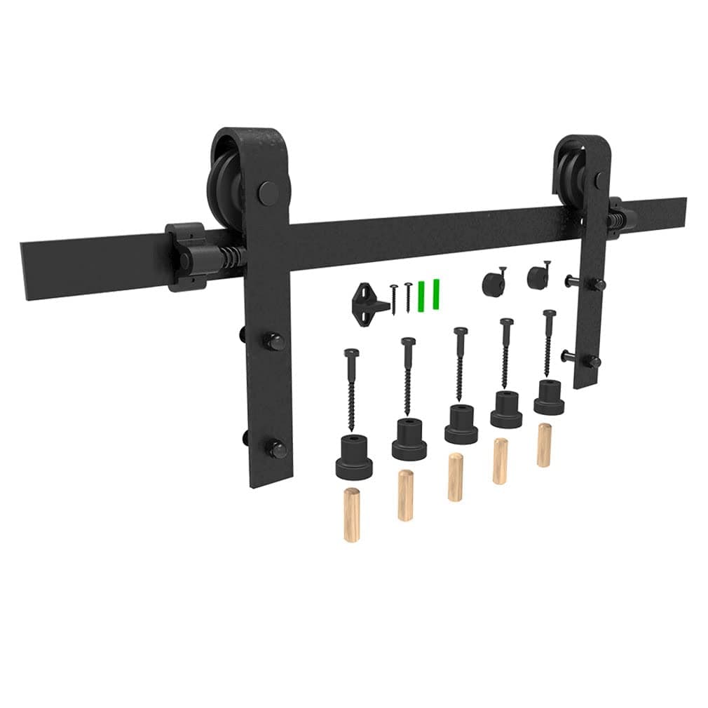 CCJH 4FT Sliding Barn Door Hardware Kit, Heavy Duty, Smoothly and Quietly, Easy to Install, Fit 24" Width Single Door Panel, Basic Style Black