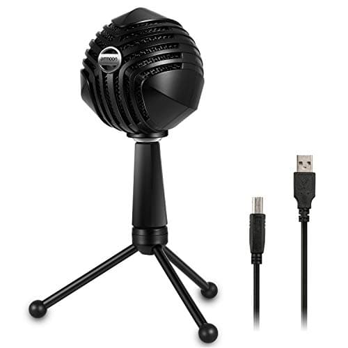 USB Condenser Microphone Ball-Shaped Mic with Desktop Mini Metal Tripod Stand-Black