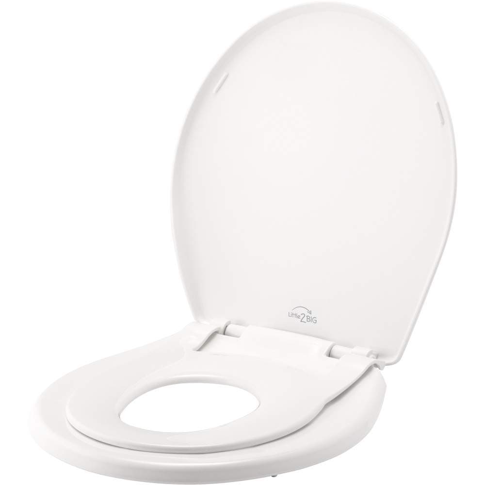 Little2Big Toilet Seat with Built-In Potty Training Seat, Slow Close, Durable Plastic, Made in USA, ROUND, White