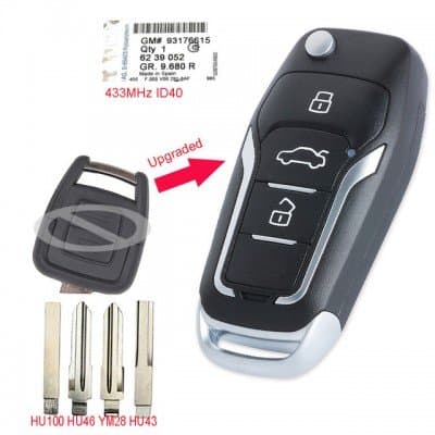 Upgraded Flip Remote Car Key Fob 433MHz ID40 for Opel Astra G/Zafira B 1998-2004 6239052 (HU100)
