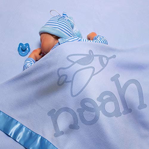 Personalized Baby Blankets w/ Name - Large Baby Receiving Blanket - 36x36 in | Satin Trim, Fleece | Blue - Baby Boy Gifts,, Baby Stuff, Welcome Baby Gifts for Newborns | Airplane