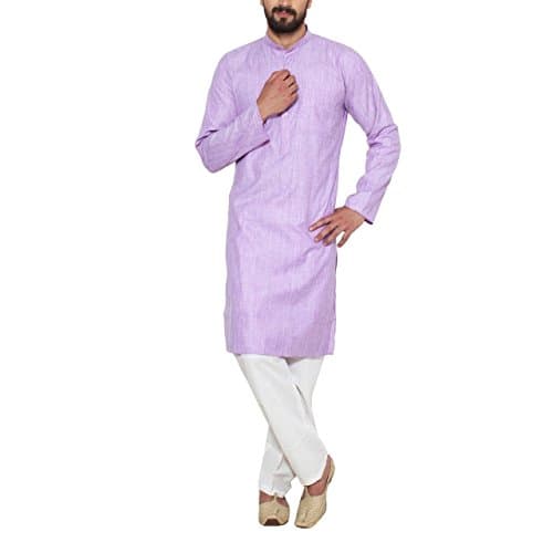 Sojanya (Since 1958 Men's 100% Cotton Linen Striped Kurta Pyjama Purple