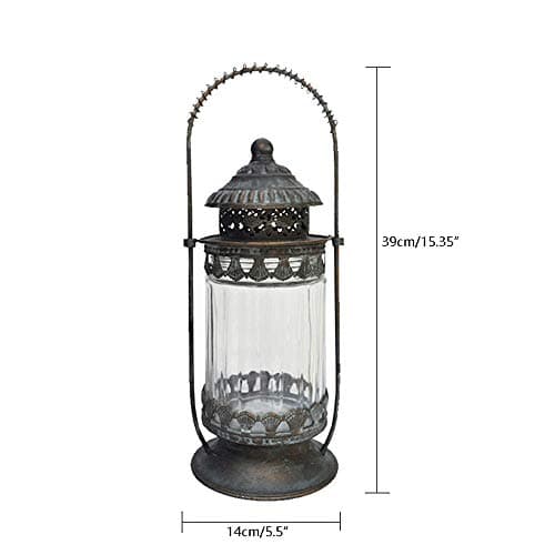 Sungmor Antique Style 15.35 Inch Windproof Metal Candle Lantern | Decorative Hanging Tabletop Lantern Candle Holder | Perfect for Parties,Vintage Wedding Tabletop Centerpiece,Home Decoration