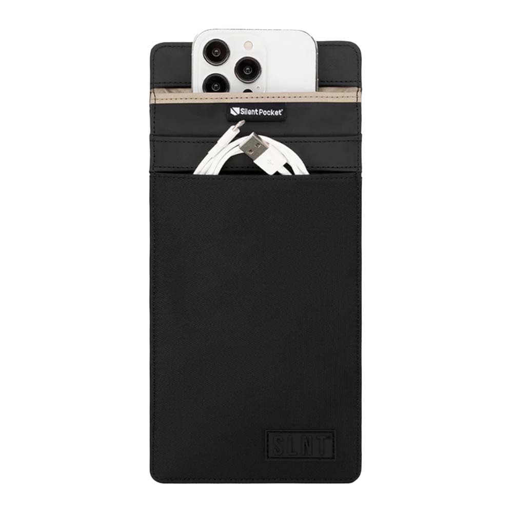 Silent Pocket SLNT Faraday Bag Smartphone Sleeve w Leather or Weatherproof Nylon, Signal Blocking Device Shielding for iPhone, Galaxy, Most Phones, Privacy, Anti-Hacking (Black Nylon, Medium)