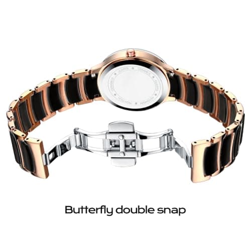 GUANHAO Ceramic Men Watches, Black Chronograph Dial, Dress Quartz Luminous Calendar Wristwatches for Men, Ceramic Band