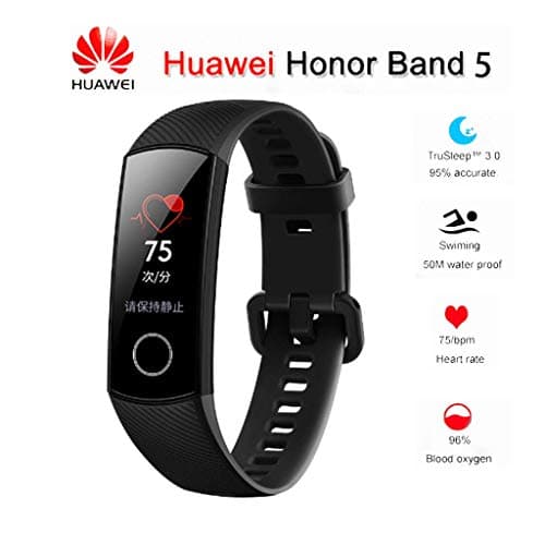 Huawei Honor Band 5 Smartband AMOLED Full Color Screen Bracelet Heart Rate Monitor Blood Oxygen Monitor Fitness Tracker Sleep Monitor GPS Sport 5ATM Waterproof Smart Band (Global Version) (Black)