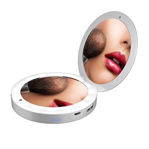 shinngo Lighted Up Mirror Compact Vanity Mirror with 3000mAh Battery for Personal Handheld Makeup(Silver)