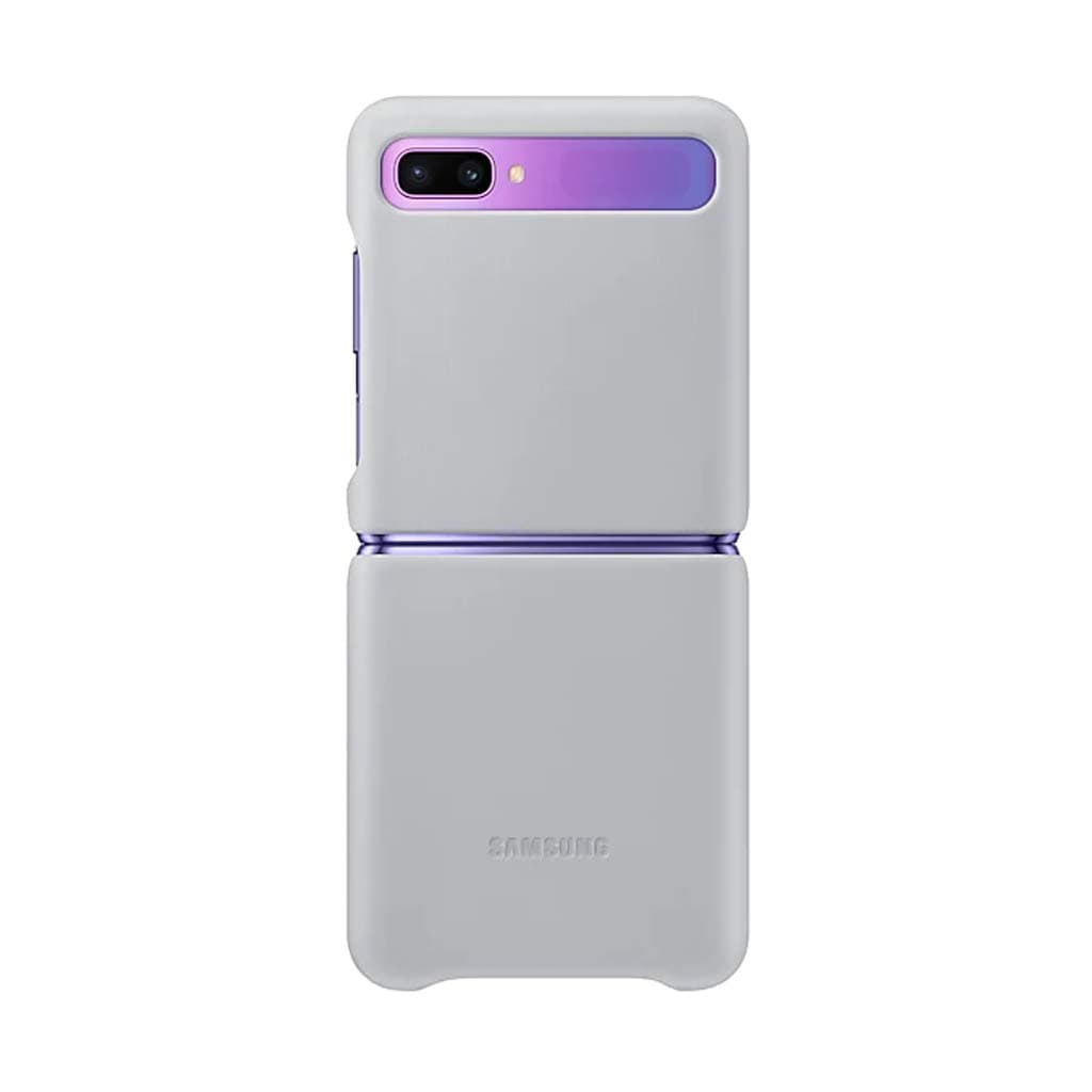 Genuine OEM Original Samsung Protective Leather Cover Case EF-VF700 for Galaxy Z Flip (SM-F700) (Light Gray)