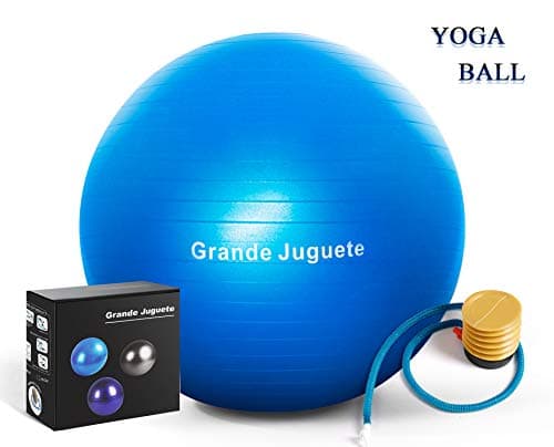 Grande Juguete Exercise Stability Yoga Ball(45-65CM) Support 2000lbs with Quick Foot Pump-Extra Thick & Professional Balance Ball Grade Anti Burst,No Slip for Fitness,Pilates,Office Chair,Birthing